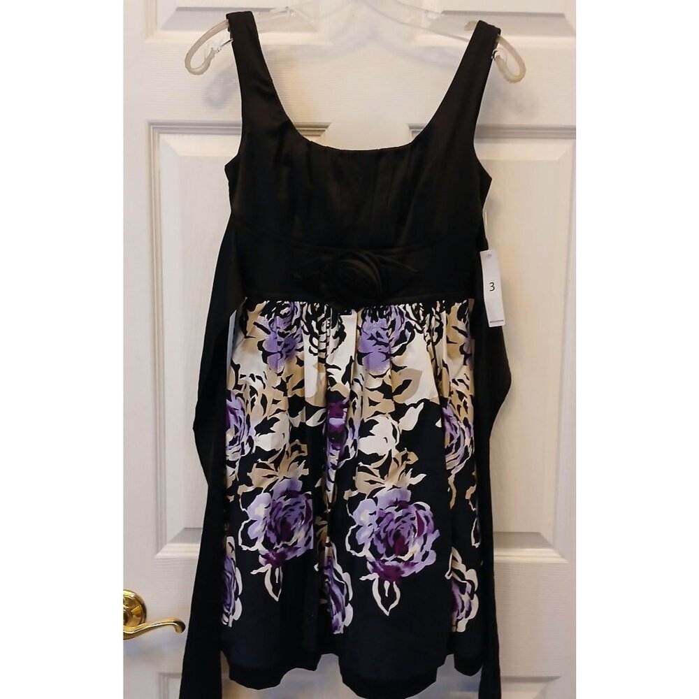 Teeze Me Jr Dress Size 3 Black Purple Floral Cotton Blend Sleeveless NWT #I-12 - Picture 12 of 13